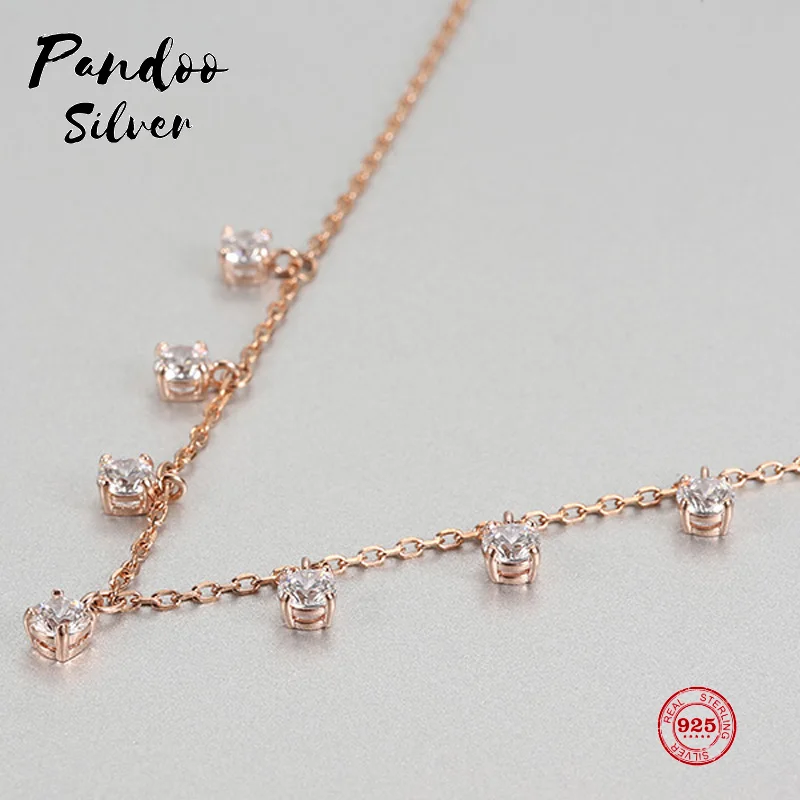 

PANDOO Fashion Charm Pure 925 Silver Original 1:1 Copy, Fresh Pink Chic Adjustable Wild Necklace Female Luxury Jewelry Gifts