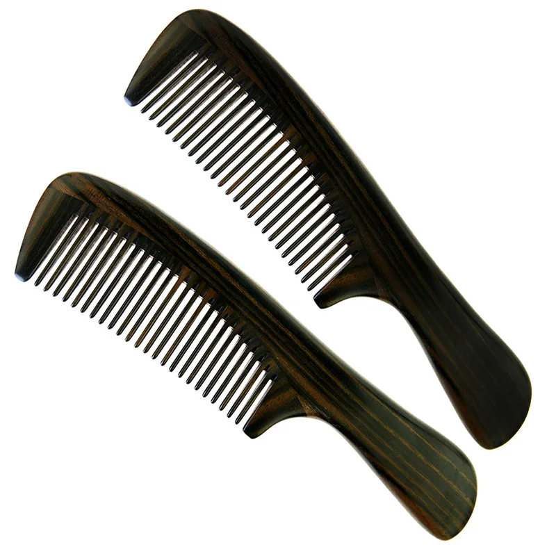 

Natural Ebony Comb Solid Wood Large Size Comb Massage Anti-static Customizable Logo Lettering