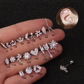 

1Pc Gold Color Crown Arrow Stainless Steel Ear Cartilage Helix Screw Back Earring Stud Cz Tragus Rook Conch Piercing Jewelry