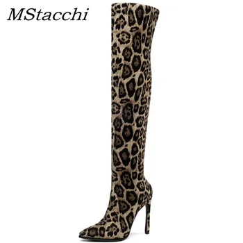 

MStacchi Autumn Winter Women Over The Knee Boots Woman Elastic Fabric Pointed Toe Thin High Heels Shoes Mujer Suede Leather Boot