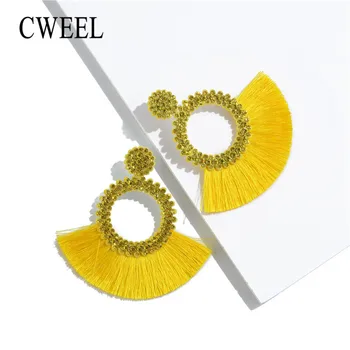

CWEEL Hot Sale Fashion Women Handmade Beaded Earrings for Wedding Party Gift Trendy Gift Flowers Tassel Drop Earrings 2019