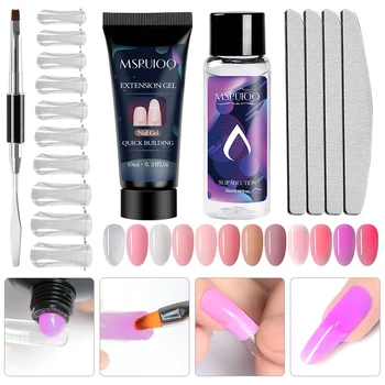 

MSRUIOO 10ml Poly Extension Nail Set 12 Colors Pink White Clear Crystal Nail Building Gel With UV/LED Lamp Quick Extension Gel
