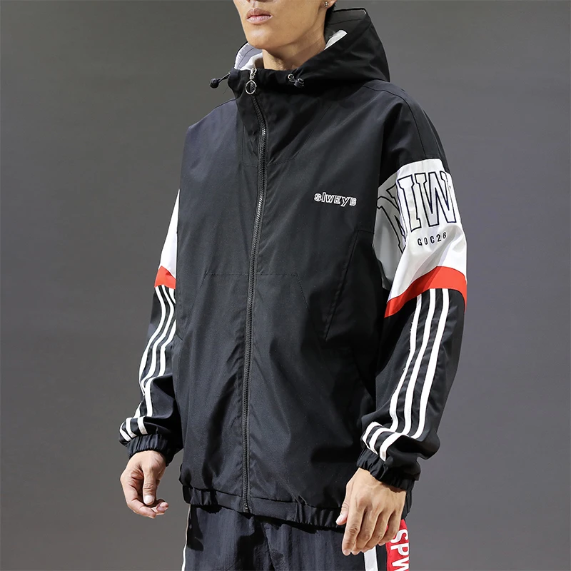 Дропшиппинг осенние мужские мешковатые спортивные топы с капюшоном уличная Лоскутная куртка японская мода повседневные пальто - Цвет: Black(AsianSize)