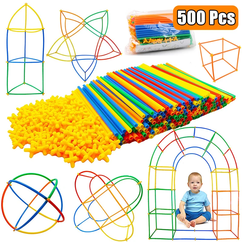 500 Uds 4D bricolaje paja de plástico juguete de bloques de construcción conjunto creativo Asamblea Constructor de juguetes educativos para niños de regalo