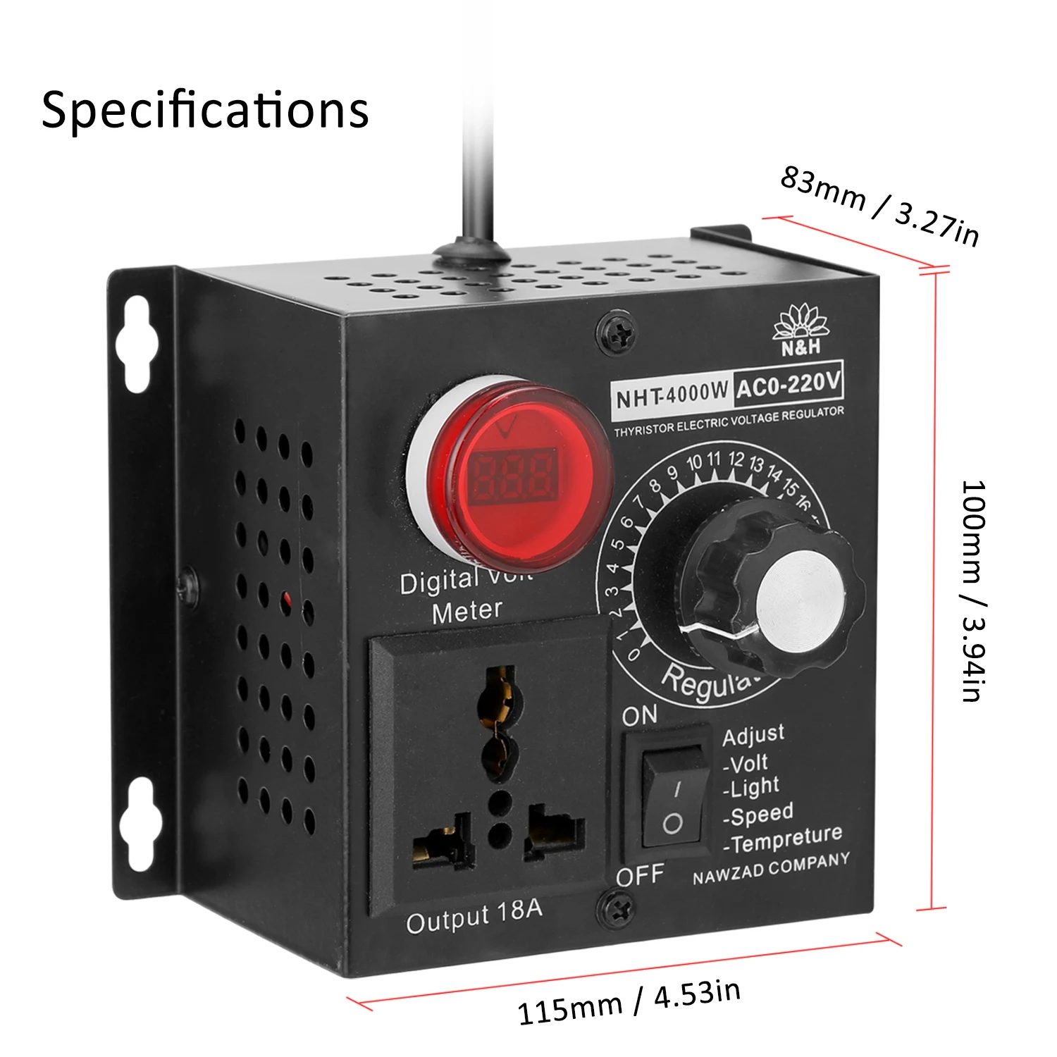 

Hot Portable Speed Temperature Light Voltage Adjuatable Dimmer AC 220V 4000W Compact Variable Voltage Controller