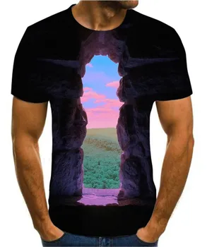 

3D new popular animation landscape creative art design colorful funny T-shirt for men's short sleeve s-6xl street style
