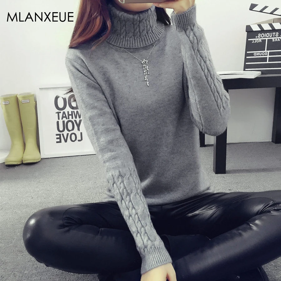 

Elegant Turtleneck Slim Knitted Sweater Women Winter Casual Thicken Sexy Pullover Sweaters Female Streetwear Vogue Knit Sweater