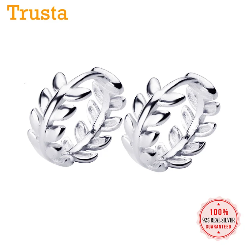 Trusta Настоящее 925 пробы серебряные серьги для женщин растительный лист маленькая серьга-кольцо Свадебные серьги Модные ювелирные изделия подарок DT82