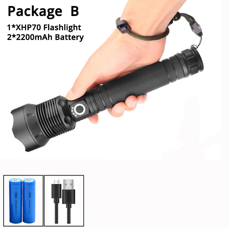 Package B Самый мощный светодиодный фонарь xhp70.2 с usb зумом xhp70 xhp50 18650 или 26650 батареей, Лучший Отдых на природе, на открытом воздухе - Испускаемый цвет: Package B