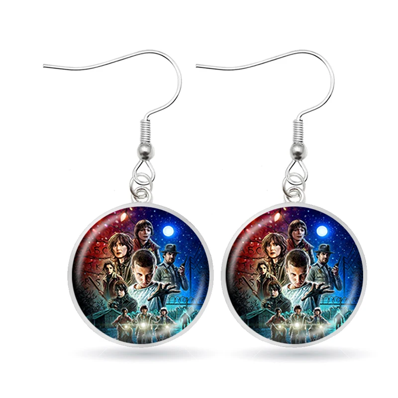 

New Stranger Things Dangle Earrings Movie 3D Character Design Handmade Glass Cabochon Earrings Movies Jewelry Aretes Navidad