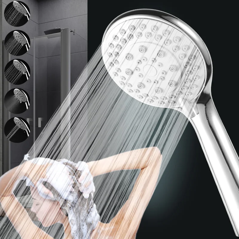 

5 Modes ABS Bathroom Shower Head Big Panel Round Chrome Rain Head Water Save Classic Design Rain Showerhead Replacement Parts