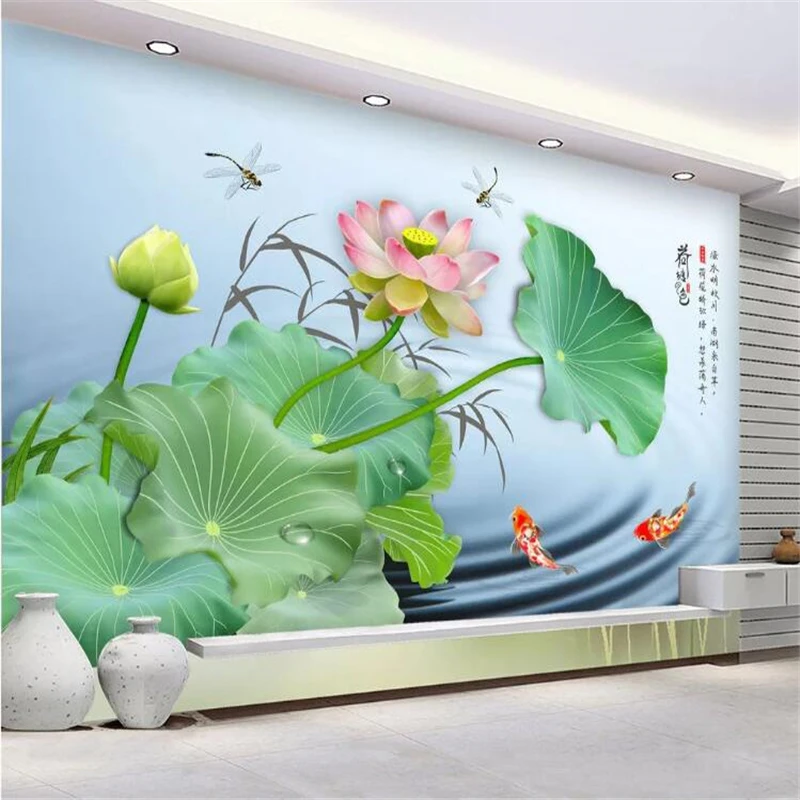 wellyu Custom Wallpaper papel de parede Lotus pond squid lotus Chinese style TV background wall pared behang | Обустройство дома