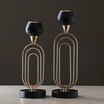

Living Room Light Luxurious Black Geometry Candlestick Furniture For Display Originality centerpieces metal weding decoration