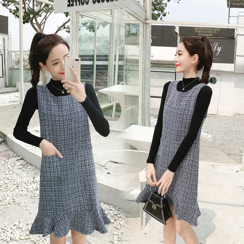 

2019 Autumn And Winter New Style Korean-style Slim Fit Slimming Base Dress Tank Top Woolen Two-Piece Set