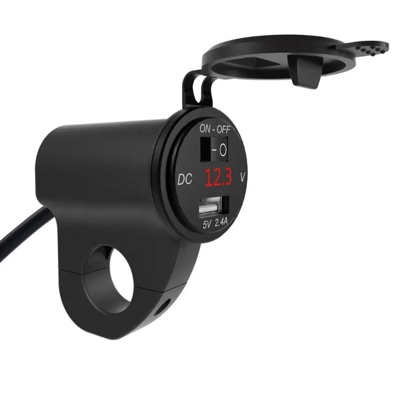 Металлический мотоцикл 12V SAE к USB зарядное устройство с переключатель вольтметра для мобильного телефона gps