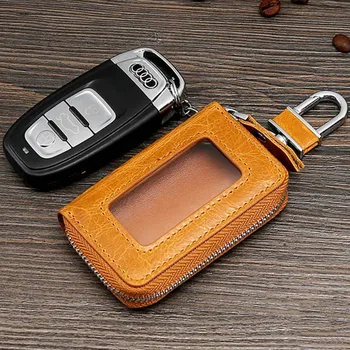

Men leather retro car key bag leather fashion zipper key wallet tube home clip new unisex key bag ladies