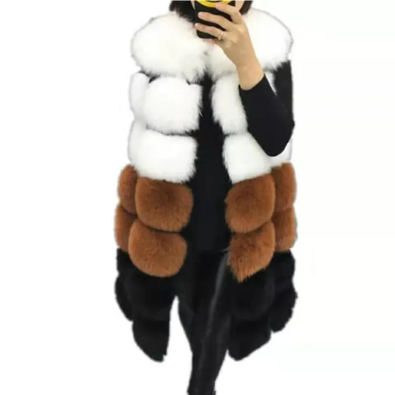 LEDEDAZ, Модный женский жилет из искусственного меха, куртка и пальто, элегантный длинный тонкий меховой жилет, пушистое и теплое зимнее пальто, искусственный Лисий мех, жилет S-3XL - Цвет: Color 2