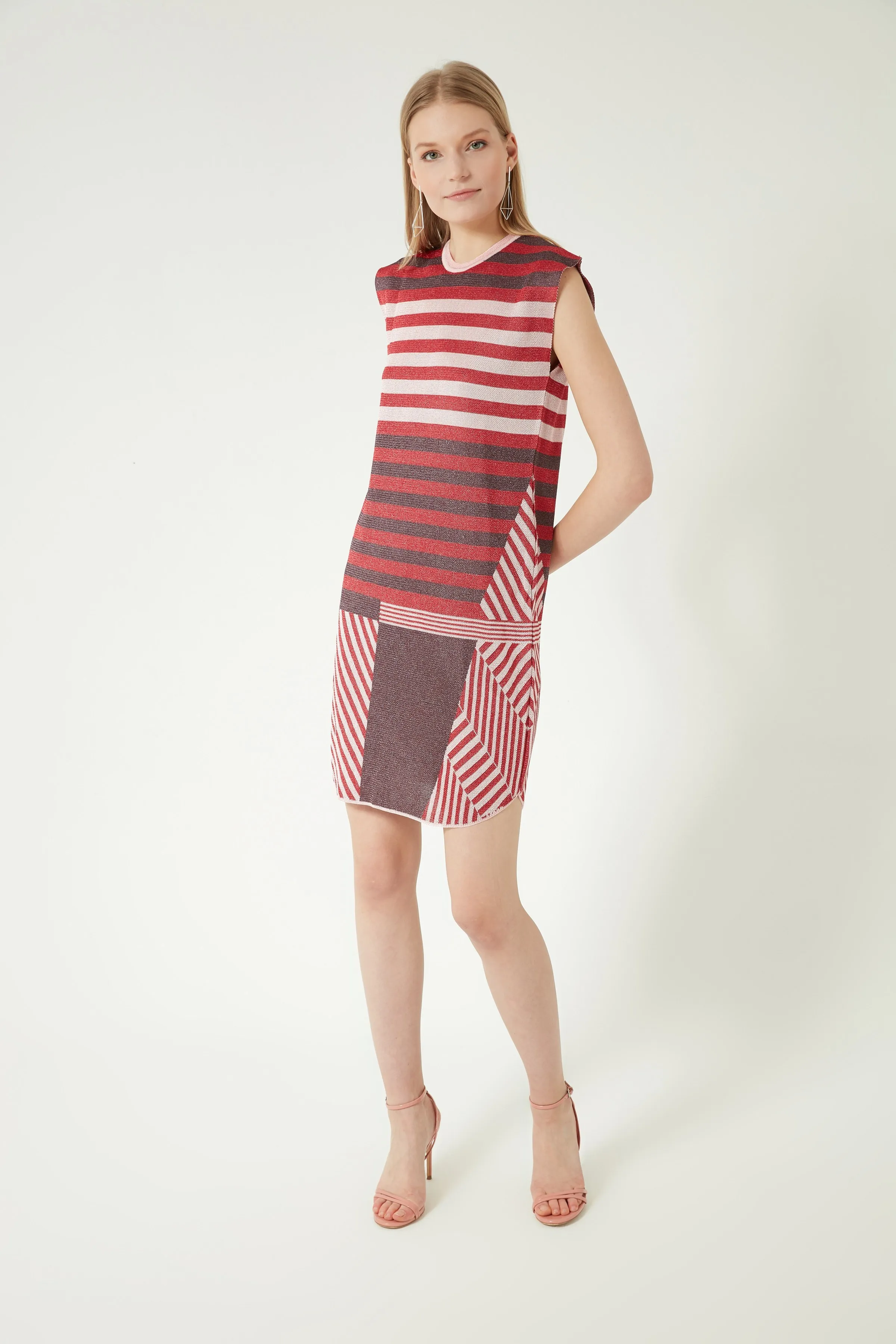 

BIKE COLLAR PATTERNED SLEEVELESS KNITWEAR DRESS