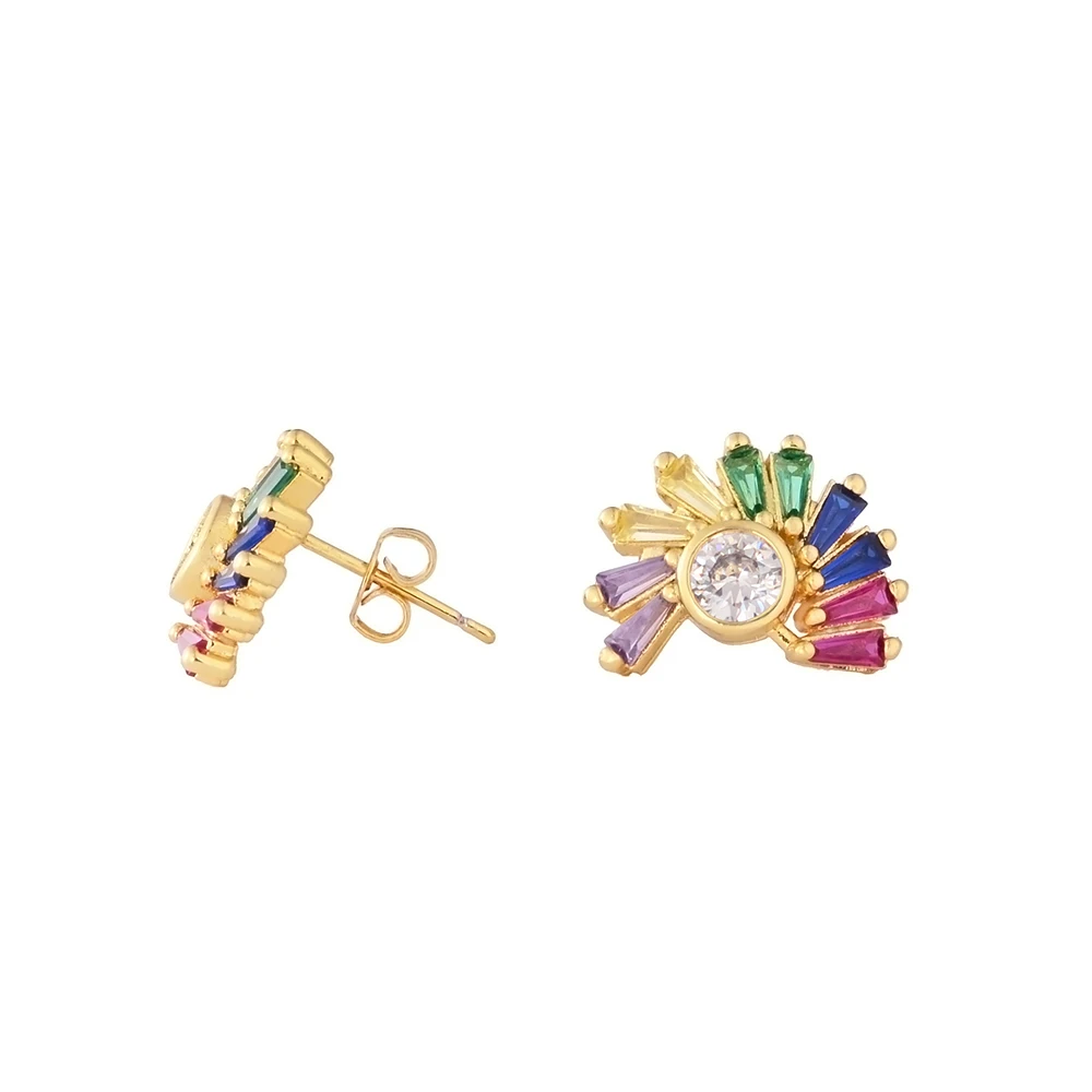 

Rainbow zircon stud Earrings for Women circle moon love Gold colorful Earrings 2019 Fashion female Jewelry