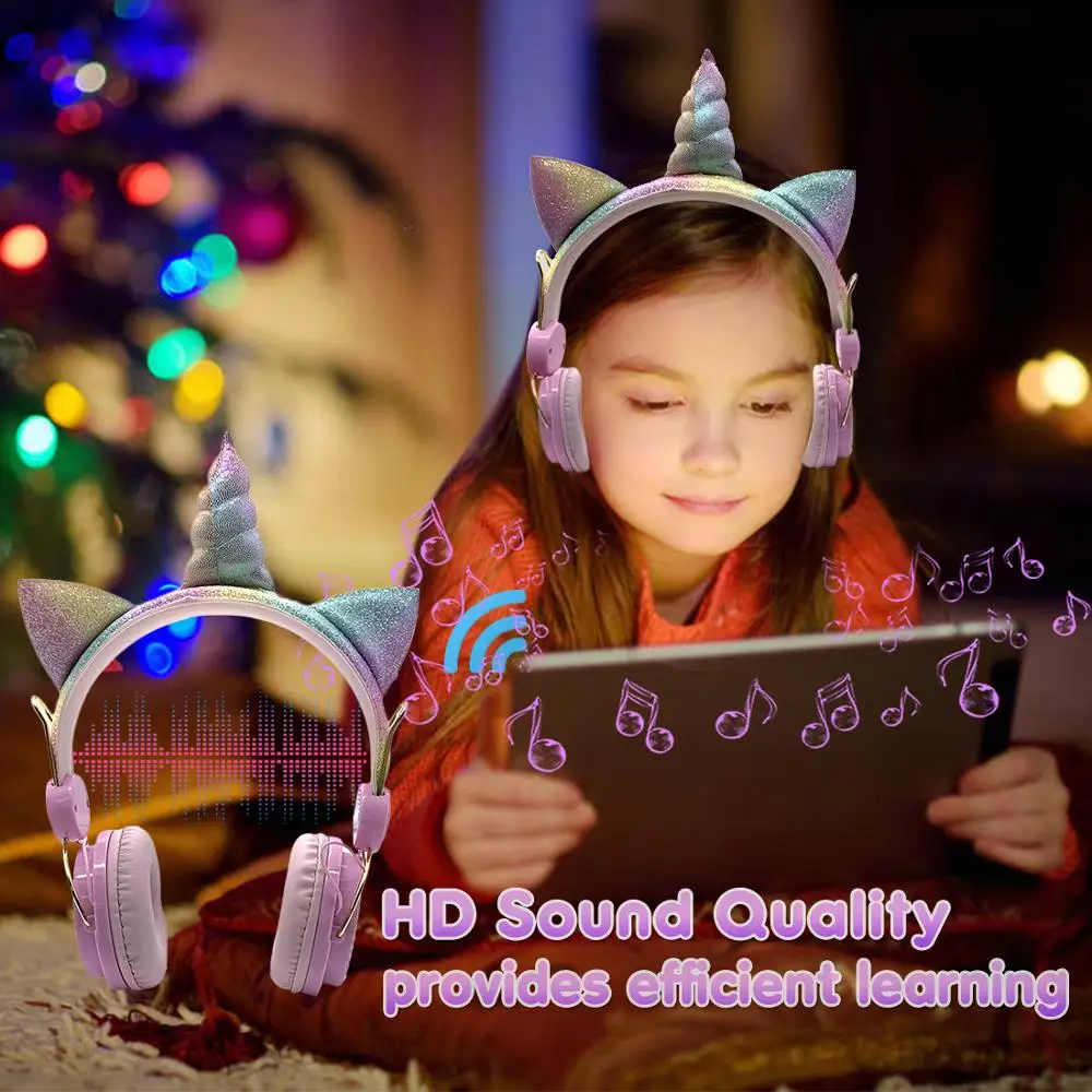 Upgraded Unicorns Bluetooth Headphones Foldable Music Stereo Earphone with MIC for Handsfree Online Education