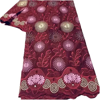

Latest Wine African Lace Fabric Embroiderey Swiss Voile Lace 2020 Fashion Dubai Laces For Party Dress