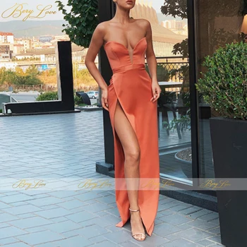 

Elegant Salmon Evening Dress 2020 Sweetheart Strapless Party Gown Long Side Split Formal Abendkleider Sexy Vestido De Noite
