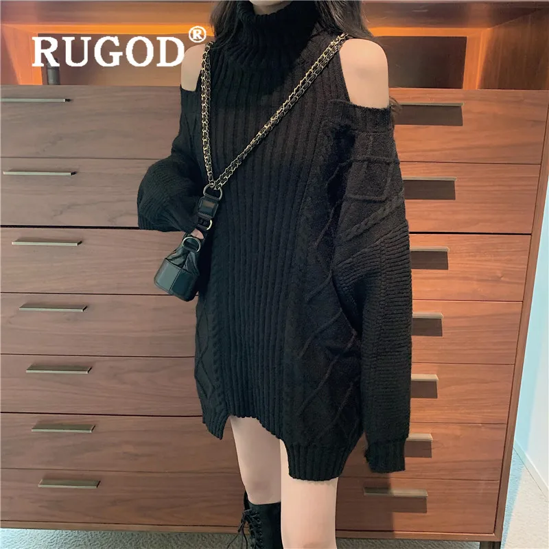 RUGOD свитер с открытыми плечами, элегантный джемпер, водолазка, пуловер Simplee, зимние топы для женщин, корейский стиль, осень