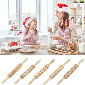 

Christmas rolling pin carving carved wood relief rolling pin kitchen tools Christmas tree fudge embossed rolling pin 30O16