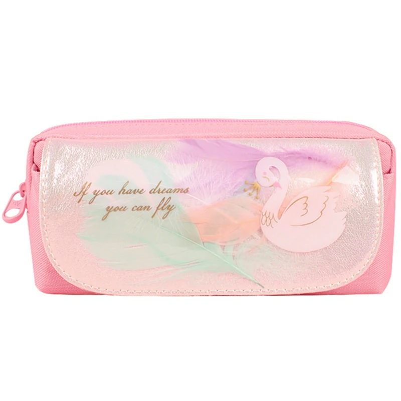 

Creative Girl Feather Swan Pencil Case Large Zipper Pencil Bags Pen Holders School Supplies Stationery