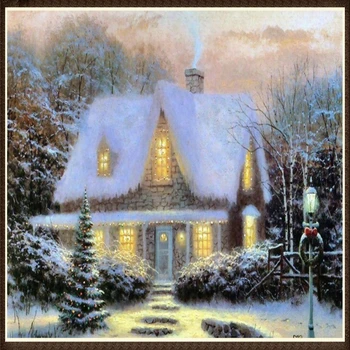 

Diamond painting landscape snow scene winter snow house full of diamonds handmade DIY cross stitch new home decoration