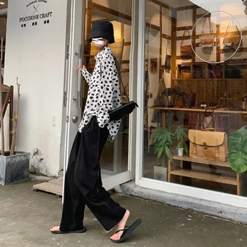 

SML 2019 autumn and winter vintage style plaid loose wide leg trouser female high waist pants womens (F3814)