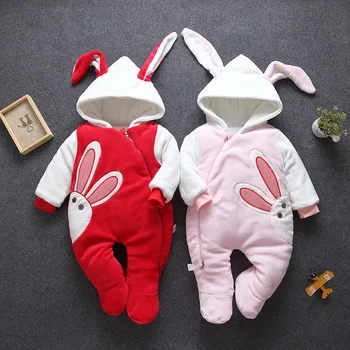 

Baby clothes crawling jumpsuit thick warm cotton coat jumpsuit men and women baby cartoon rabbit jumpsuit newbornhooded jumpsuit