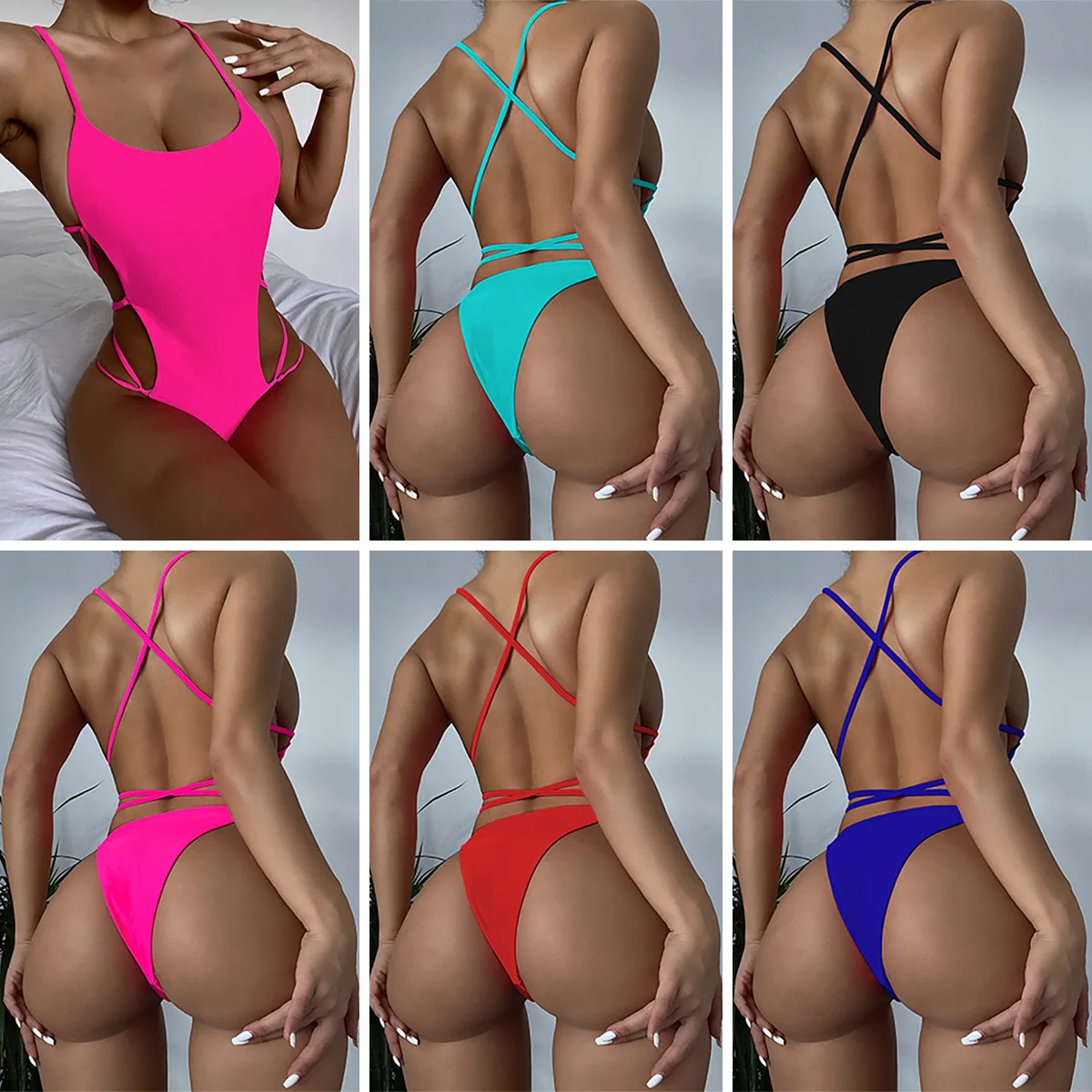 

New Sexy Swimsuit For Women Swimwear Cross Bandage One Piece Bathing Suit High Cut Out Monokini Thong Bodysuit Beach Wear Bather