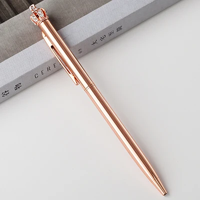 Rose gold 1Pc Роскошная корона металлическая шариковая ручка новинка персонализированный пользовательский логотип ручки мини смешная девушка свадебные Freebies школьный канцелярский магазин - Цвет: Rose gold 1Pc