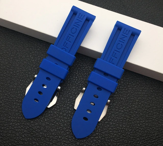 24/22.0 MM CAOUTCHOUC NAVY BLUE ACCORDION AFTERMARKET REPLACEMENT RUBBER  BAND STRAP FOR PANERAI WATCH