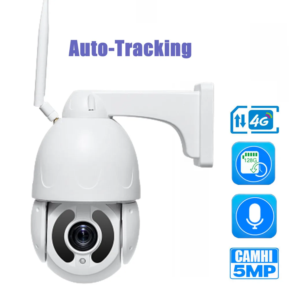 4G SIM Card IP Camera Auto Tracking 20x Auto Zoom CCTV PTZ Metal IR Dome Camera 5MP RJ45 H.265 Human Detect Audio SD Card CamHi