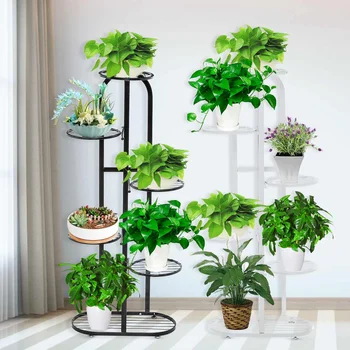 

6-Tiers Iron Art Tree Design Plant Stand Holder Flower Pot Rack Garden Shelf Stand Outdoor Indoor Black White