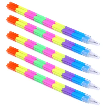 

5pcs Kids Gift Blocks Splicing Pencils Plastic Toy Office Rainbow Pencils Pen Writing Tools School Replaceable Core Stationery