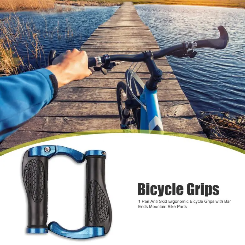

1 Pair Non-slip Ergonomic Bicycle Handlebar Grips with Lock-on Bar Ends MTB Bike Aluminium Horn Grips Bike Accessories