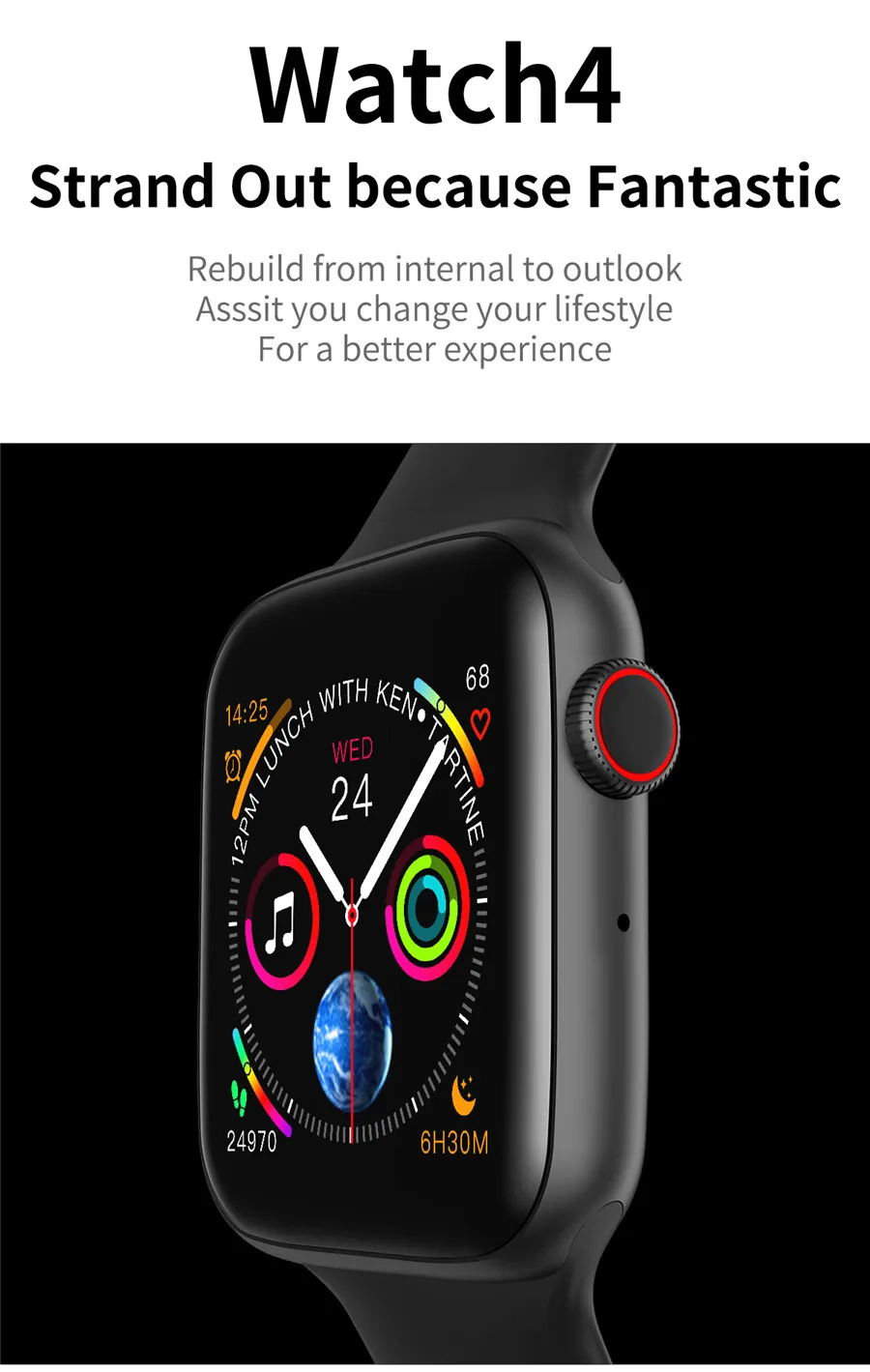 Умные часы W34 Watch4 с Bluetooth и функцией вызова, зарядка через usb, мониторинг сердечного ритма, управление музыкой, монитор сна, умные часы для Android IOS