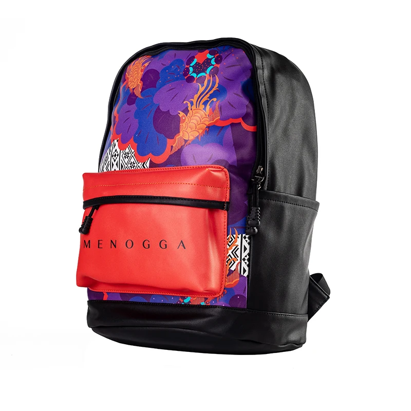 MENOGGA 16 Inch Backpack Women PU Leather Large Capacity 3D Printing Soft Laptop Backpack Waterproof Casual Daypacks Unisex