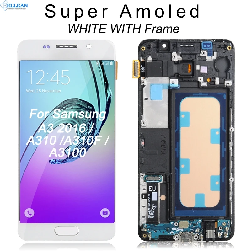 Dinamico акция для samsung Galaxy A3 Lcd A310 Дисплей Lcd кодирующий преобразователь сенсорного экрана в сборе A310F дисплей с рамкой - Цвет: Amoled WH With Frame