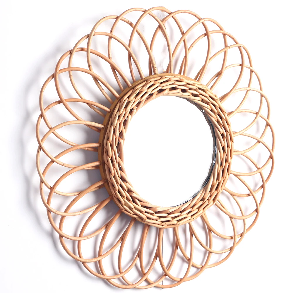 Nordic Style Home Rattan Plaited Art Living Room Makeup Decorative Mirror Wall Hanging Bedroom Bathroom Photography Prop