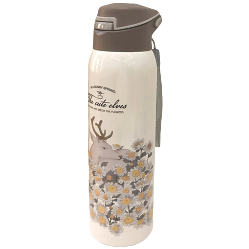 350Ml Double Wall Water Bottle with Straw 304 Stainless Steel Vacuum Flask Mug Outdoor Bottle Sport Insulated Cup - Цвет: Beige