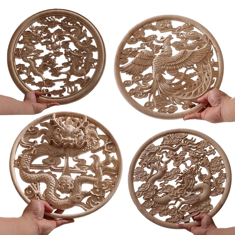 Round Wood Applique Wood Decal Mouldings Onlay Unpainted European Carving Long Floral Wooden Furniture Decoration Corner