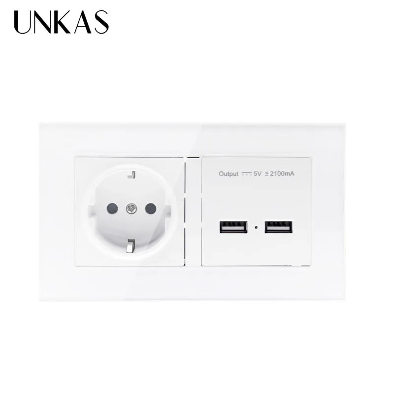Настенная розетка UNKAS европейского стандарта электрическая с двойным USB умным