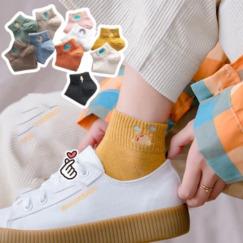 

Kawaii Embroidered the weather Women Socks Happy Fashion Ankle Funny Socks Women Cotton Summer 1 Pair Candy Color