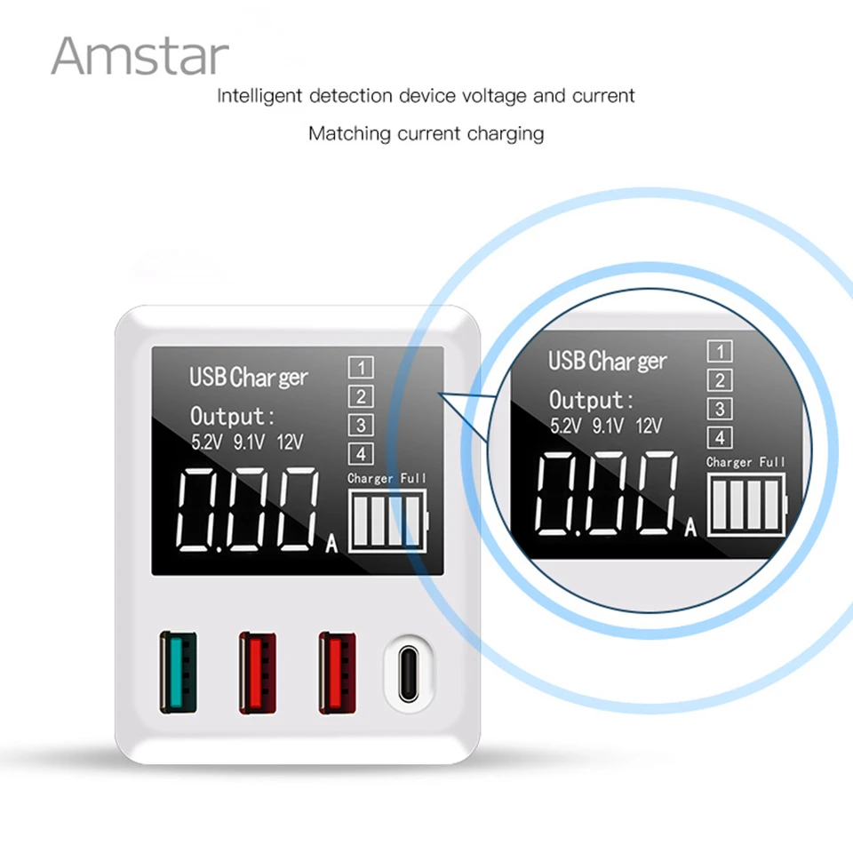 Светодиодный дисплей Amstar 30 Вт с usb-зарядным устройством type-C Quick Charge 3,0, настенный адаптер для путешествий для iPhone, samsung, Xiaomi, USB, зарядное устройство для телефона