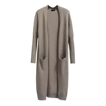 

2019 New Winter Sweater Women Thick Mid-Long Knitted Cardigan Coat Long Sleeve V-Neck Casual Loose Pocket Cardigan Women Jumper