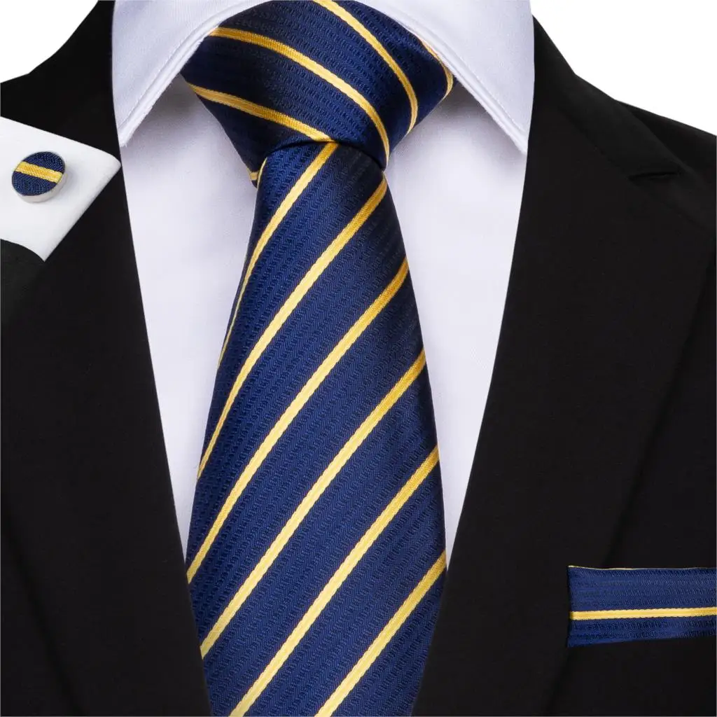 Дизайнерский Модный мужской галстук золотой синий желтый Пейсли высококачественный Шелковый Свадебный галстук для мужчин DiBanGu Hanky запонки подарочный галстук набор - Цвет: SJT-7029